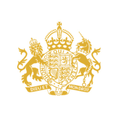 This is the Royal Coat of Arms of the United Kingdom, used to represent HM Government and British passports. The emblem features a golden lion on the left and a unicorn on the right, both wearing crowns.